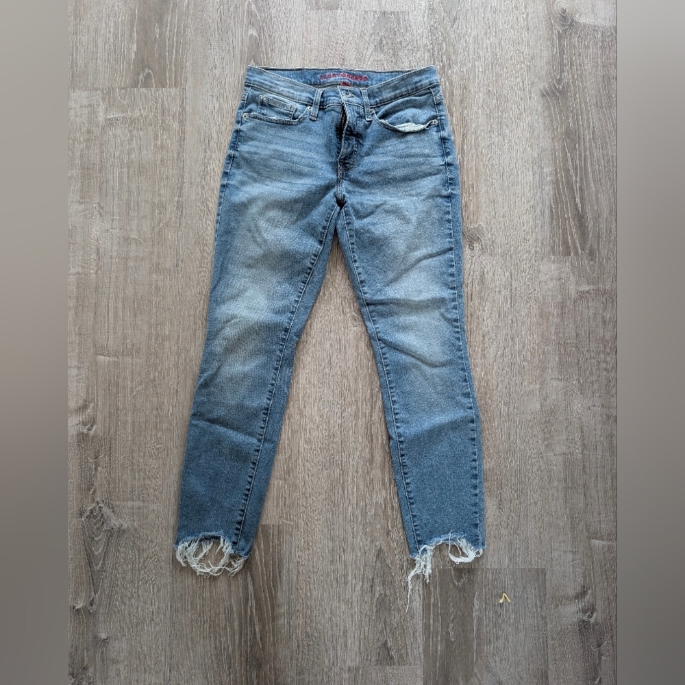 Lucky Brand Midwash Blue Cropped Jeans with Frayed Hem